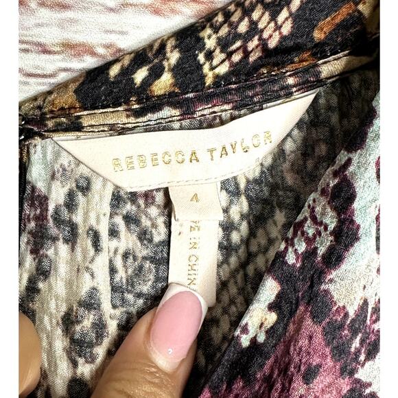 Rebecca Taylor Watercolor Snake Skin Hammered Silk Midi Career Dress Size 4 - Picture 8 of 10